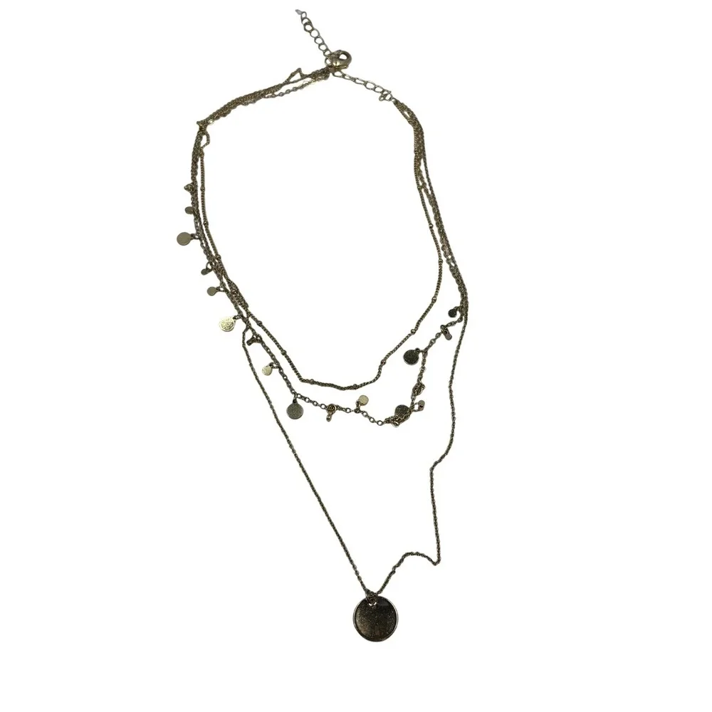 3 Layered Disc Pendant Necklace Gold Tone‎ Chain Women Fashion Jewelry